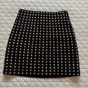 H&M Women’s Mini Black Studded Skirt Size 2 Silver Tone Hardware Party Bling
